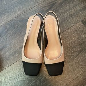 ASOS DESIGN Wide Fit Sally toe cap slingback block heel shoes in beige